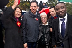 Ed Miliband poses with Hornsey and Wood Green candidate Catherine West as well as Crouch End Labour council candidates Lourdes, Natan and Jason
