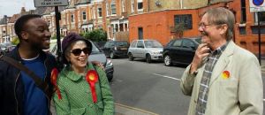 Jason & Lourdes campaigning with long time member Duncan in Crouch End 